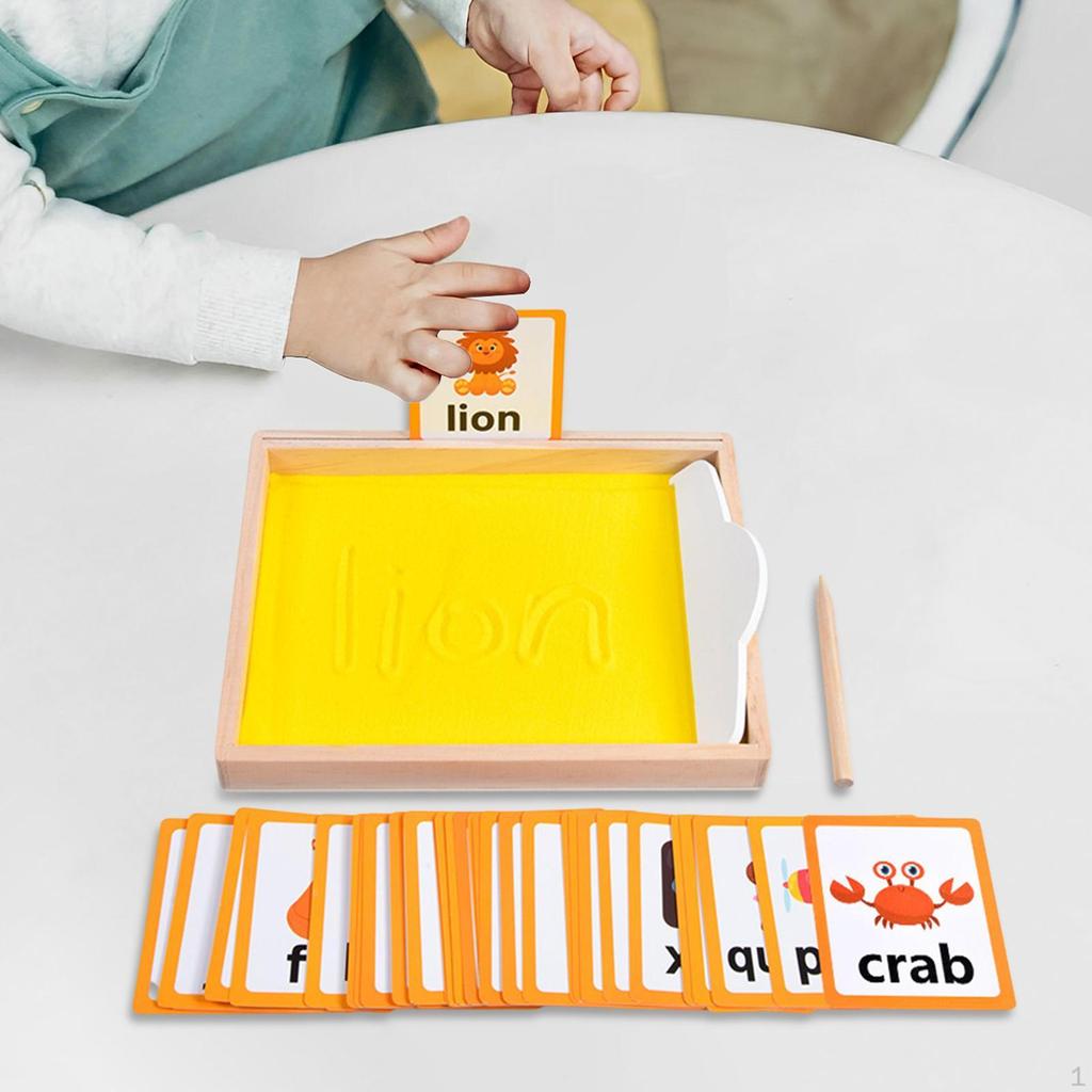 Wooden Alphabet Sand Tray Montessori Tracing Wood Writing Box Play