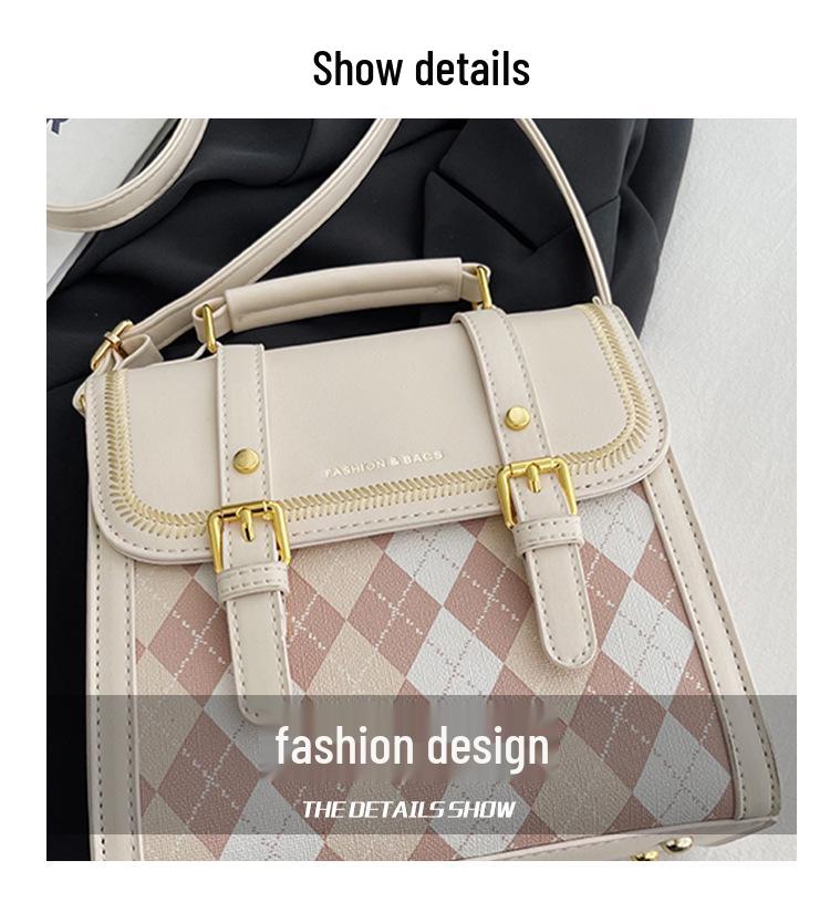 Girlish Heart Argyle Color Block Women's Backpack 2025 - Cute Korean Style Crossbody Small Schoolbag
