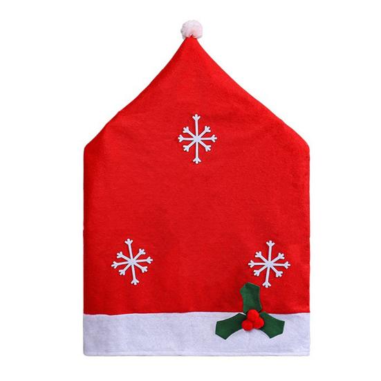 Christmas Chair Cover Non-Woven Santa Hat Shape Red Xmas Chair Back Covers with Snowflake