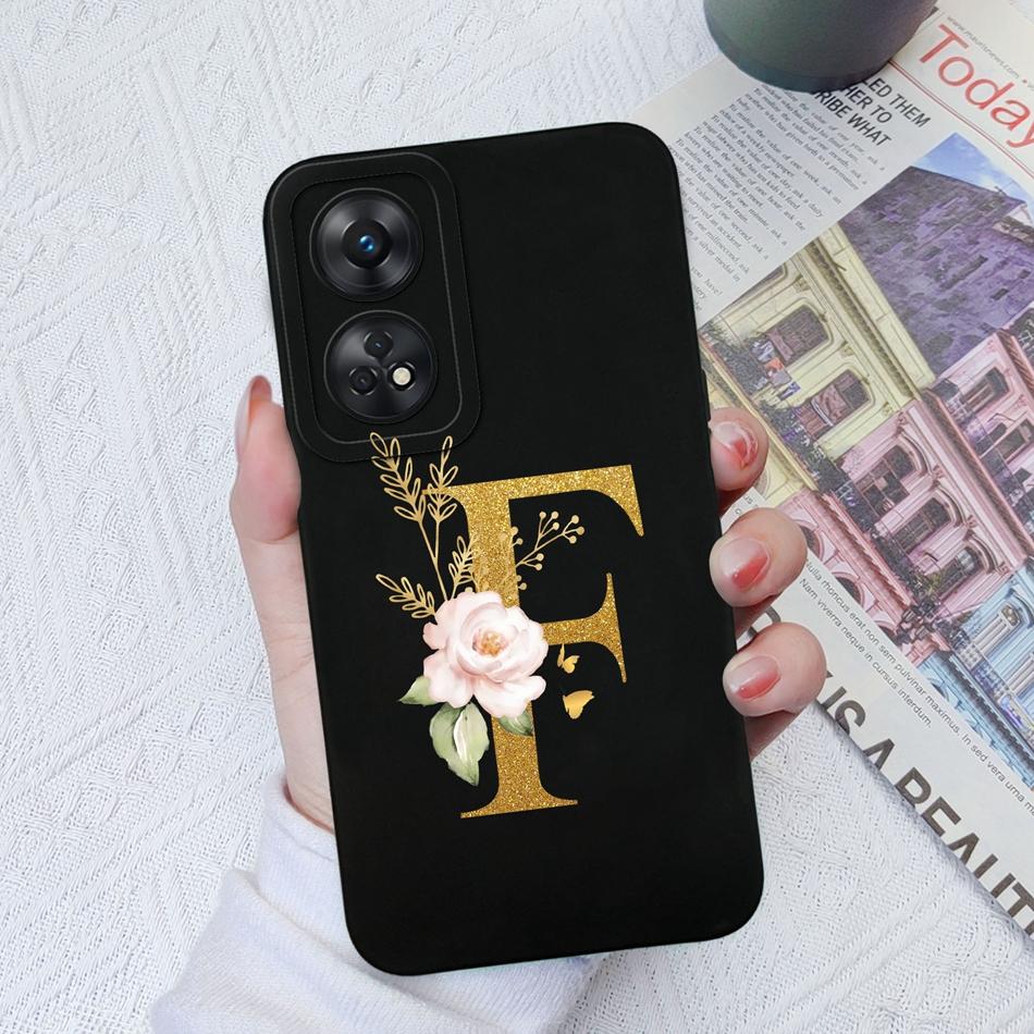 For Oppo Reno 8T 8Z Phone Case Personalized 26 Letter Liquid Silicone Anti Slip Black Cover For OPPO Reno8T 8 Z Lite Coque Funda