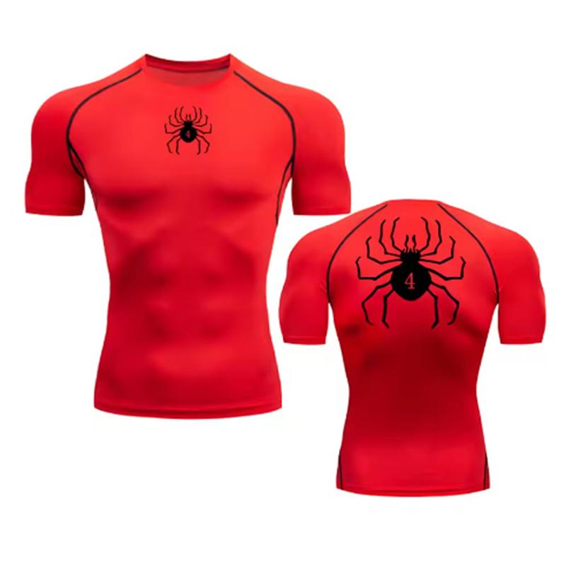 Spider Print Compression Shirts for Men Gym Workout Fitness Undershirts Short Sleeve Quick Dry Athletic T-Shirt Tops Sportswear