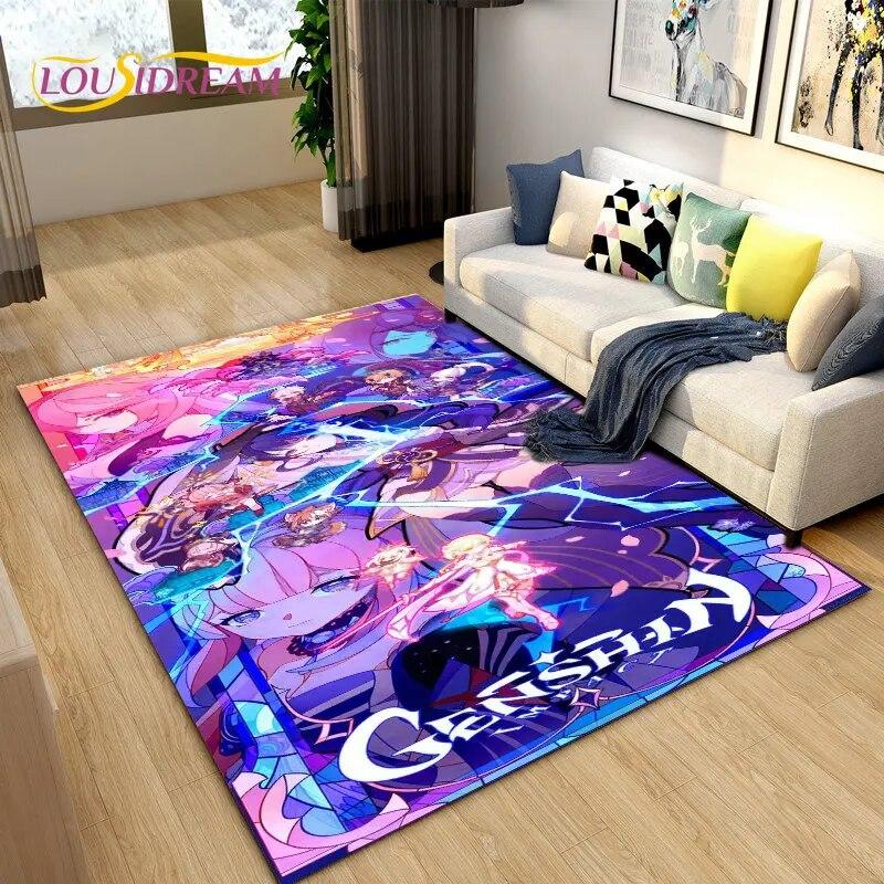 Genshin Impact Game Gamer Cartoon Area Rug,Carpet Rug for Living Room Bedroom Sofa Doormat Decoration, Kids Non-slip Floor Mat