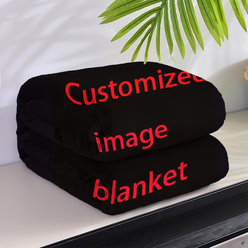 1pc Custom Photo Blanket - Personalized Flannel Throw with Black Background and Red Text - Perfect Gift for Family, Weddings, Bi
