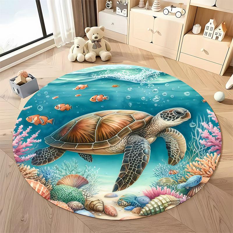 Free shipping! Underwater Turtle Adventure Rug for Kids' Rooms round carpet for home sofa bedroom, gift