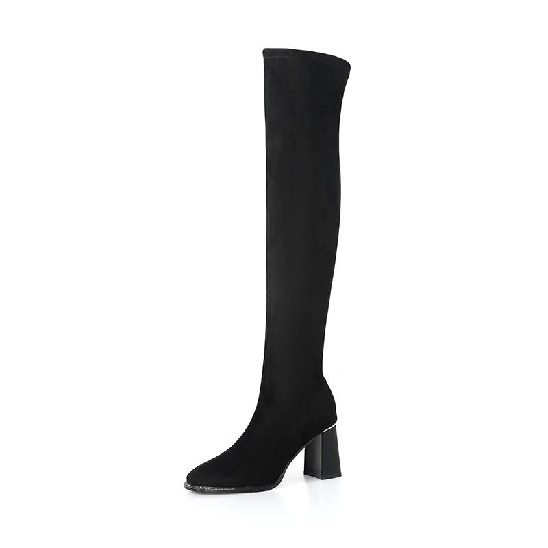 Fashion Square Toe Women Slim Long Boots Fashion Over The Knee High Booties Concise Square High Heels Shoes