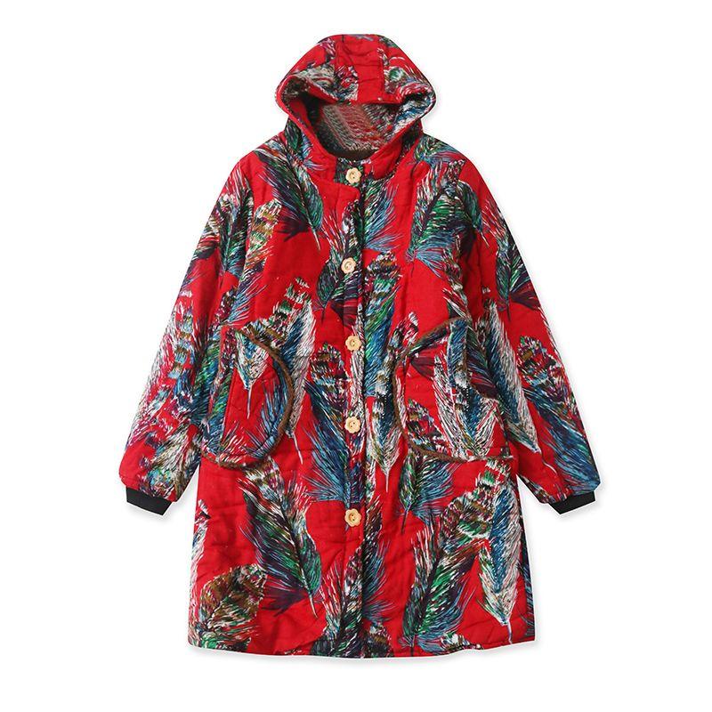 Long Length Floral Cotton-Padded Coat Winter New Arrival Outer Women's Clothing Fashion Younger Hoodie Single-Breasted Long Sleeve Fleece-lined 27382