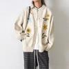 French retro fashion flower knitted cardigan autumn and winter new loose large version versatile sweater women's coat tide