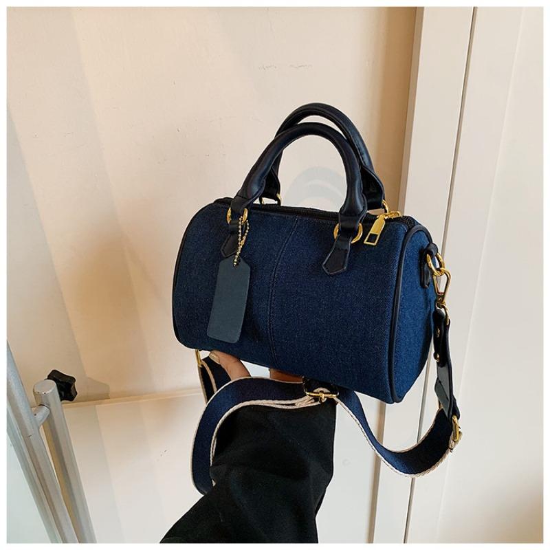 

Patchwork Colorblock Mini Handbags For Women Denim Shoulder Cross Body Bags Casual Street Small Boston Bag 2025 Designer Purses 20x14x6cm синий
