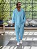 2026 Men's V-neck Casual Sports Suit: Spring/Autumn Loose Long Sleeve & Pants Set
