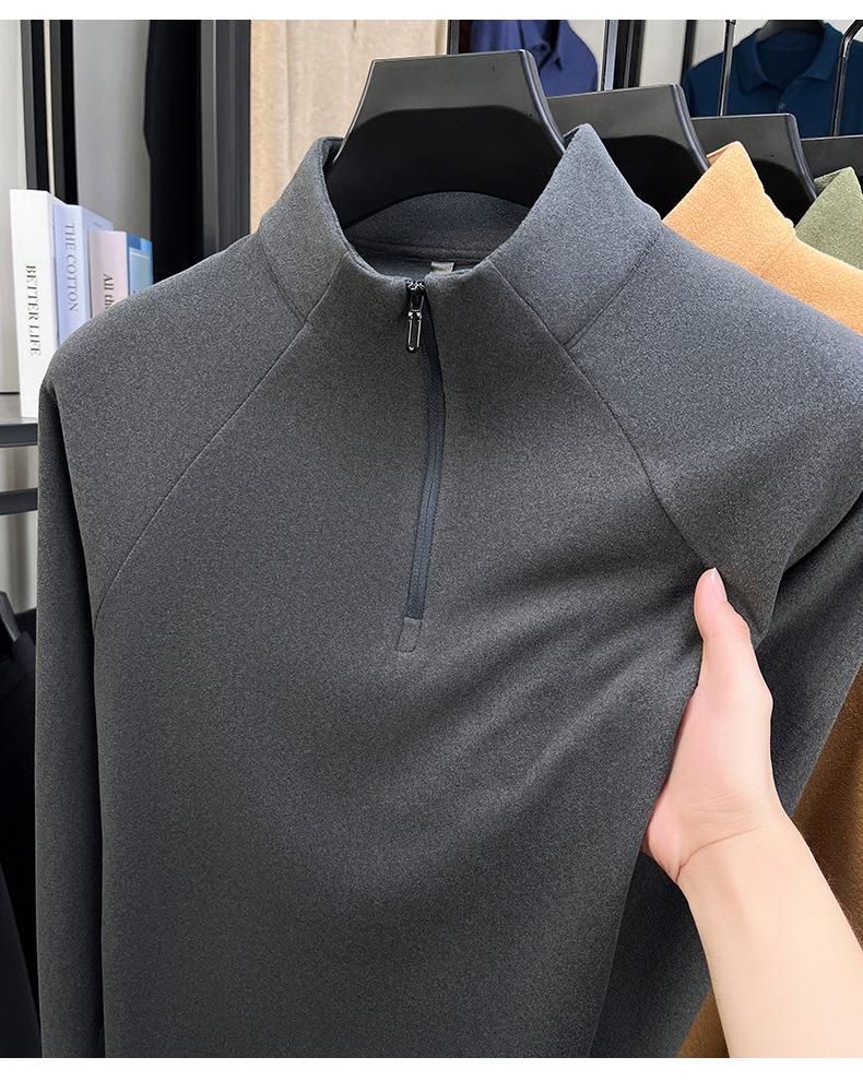 Men's Luxury 700g Velvet-Lined Stand Collar Half-Zip Heavyweight Hoodie - Warm, Lightweight, Autumn/Winter Solid Color.