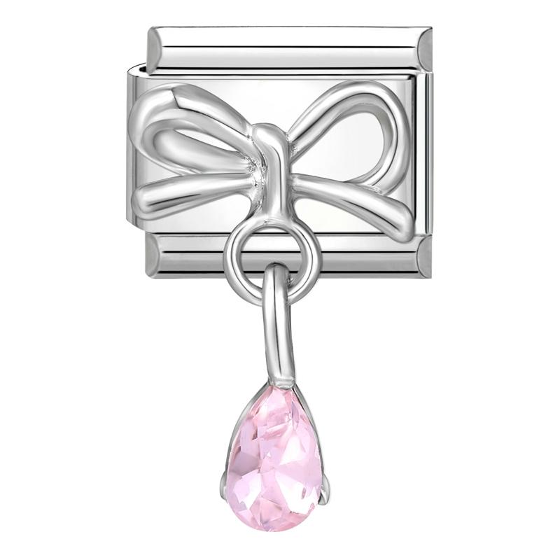 Shiny Zircon Bow Knot Cherry Heart Butterfly Pendant Italian Charm Links Fit 9mm Stainless Steel Bracelet Women DIY Making Gift