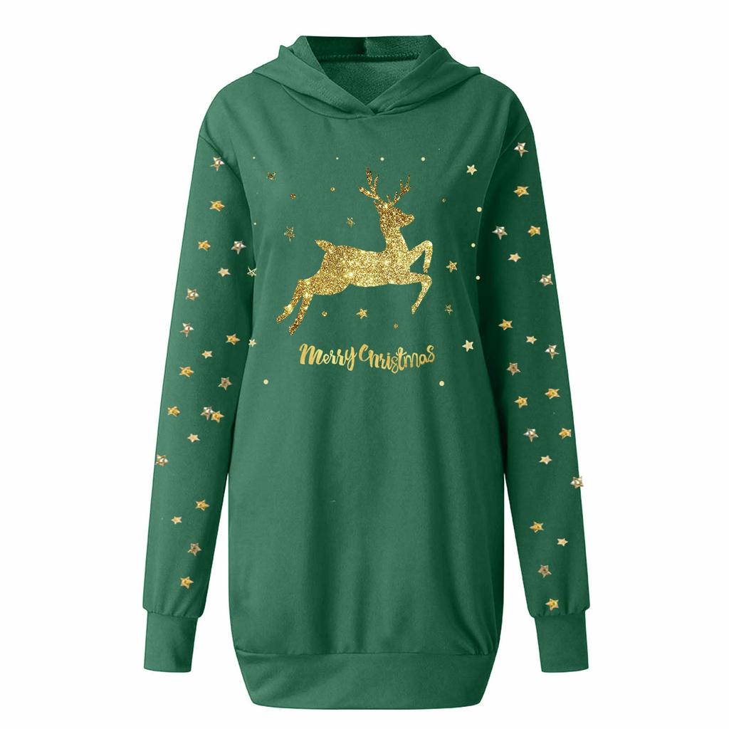 Sweat-shirt à capuche et manches longues pour femmes, imprimé de noël, poche mi-longue, avec poche