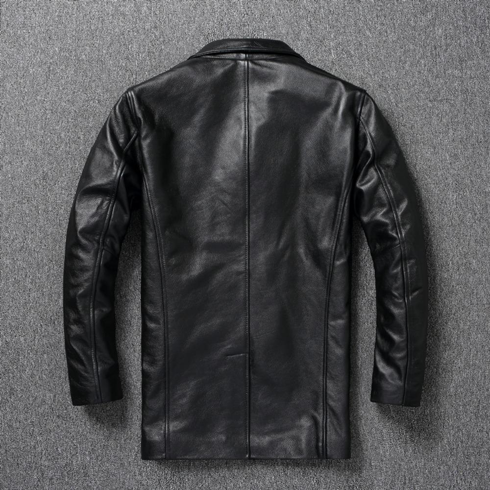 Chinese Size Long Men Leather Coat Genuine Soft Cow Leather Classic Double Breasted Turn Down Collar Leather Jackets For Men Clothing Autumn