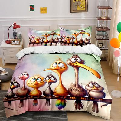 Cartoon Birds On Branch With Rainbow Tail Printed Duvet Cover Set1 Duvet Cover+2 Pillowcasemulti Size Bedroom Bedding Decor
