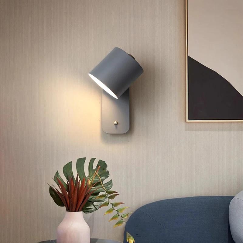 Nordic LED Wall Light Lamp Dining Room Corridor With Switch Rotate AtmosphereLamp Modern Minimalist Bedroom Bedside Wall Lamps