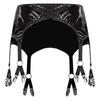 Womens Glossy PU Garter Belt Showing Butt Suspender Straps Metal Clips Extra Miniskirt Waist Belt