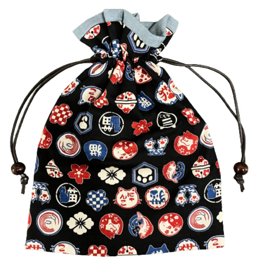 

Handmade Workshop FUJITA Drawstring Bag with Japanese Navy Handmade in Goshuincho Goshuincho Japanese Japanese Goods Liner, Pattern, Blue, Cat, Japan,