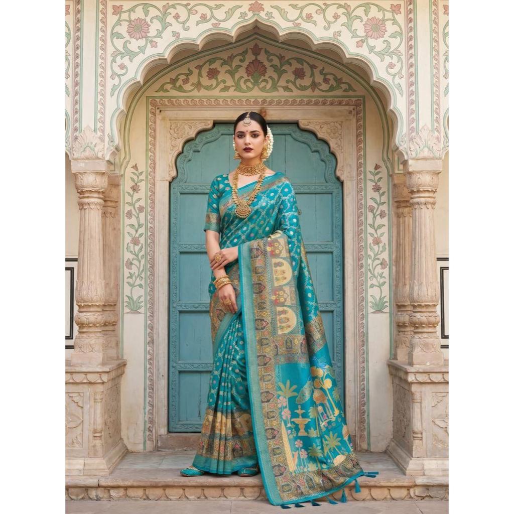 Elegant Pure Dola Silk Saree with rich Jacquard Weaving all over Saree