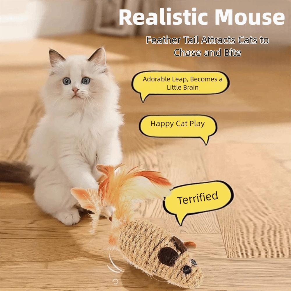 New Cute Mouse Cat Toy Natural Sisal Scratcher Chew Cat Mouse Toy Durable Chicken Feather Toy Kitten Play