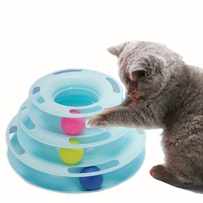 Cat Three-layer Turntable Toy Educational Play Track Tower Cat Teaser Toy Plate - Indoor Cat Interactive Ball Toy with Three-color Ball