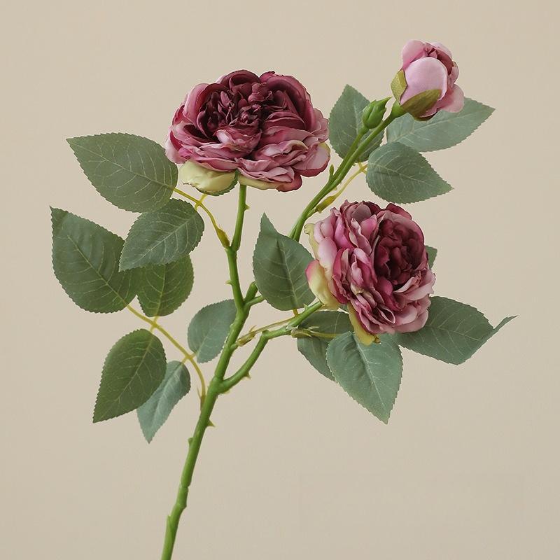 10pcs Fake Flowers Artificial Silk Grilled Edged Tea Rose Wedding Decoration Pink Simulation Flower 3 Heads Roses Branches