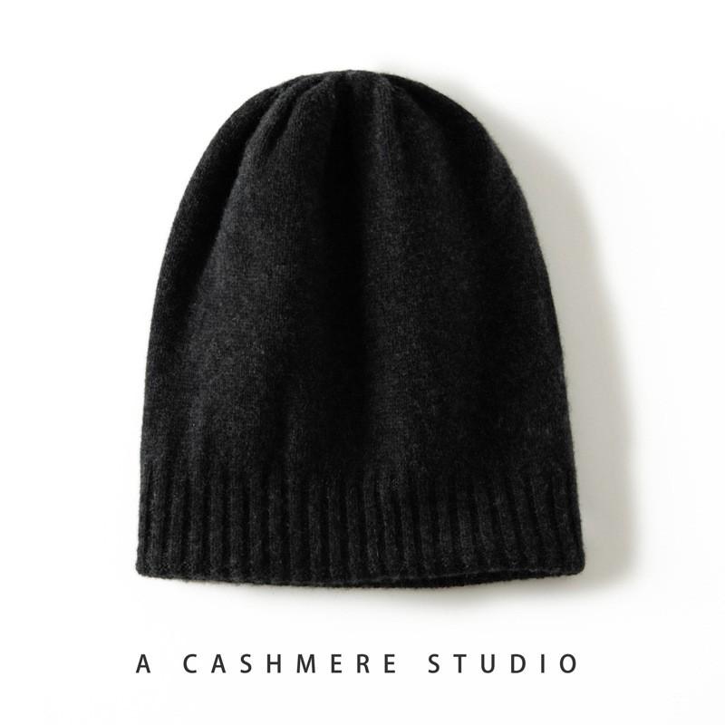 Double-Layer Warm Cashmere Beanie Hat Men Women Thick Knitted Cable Winter Cap Solid Color