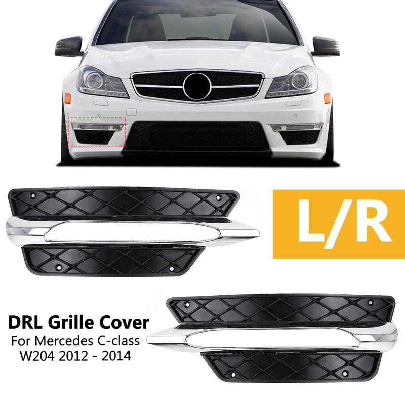 L/R For Mercedes For Benz C-Class W204 2012-2014 Front Bumper DRL Grille Cover Silver Plating Lamp Hoods Decor