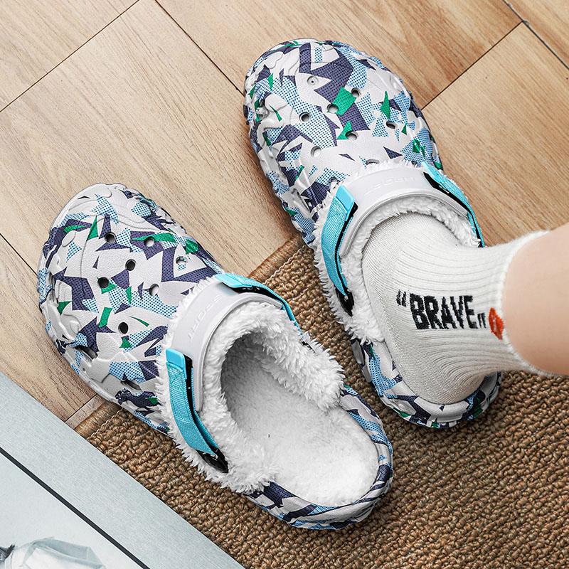 Herren Winter Hausschuhe Indoor Bequeme Warme Hausschuhe Sommer Abnehmbare Sandalen Herren Lässig Rutschfest Plüschfell Hausschuhe für Herren