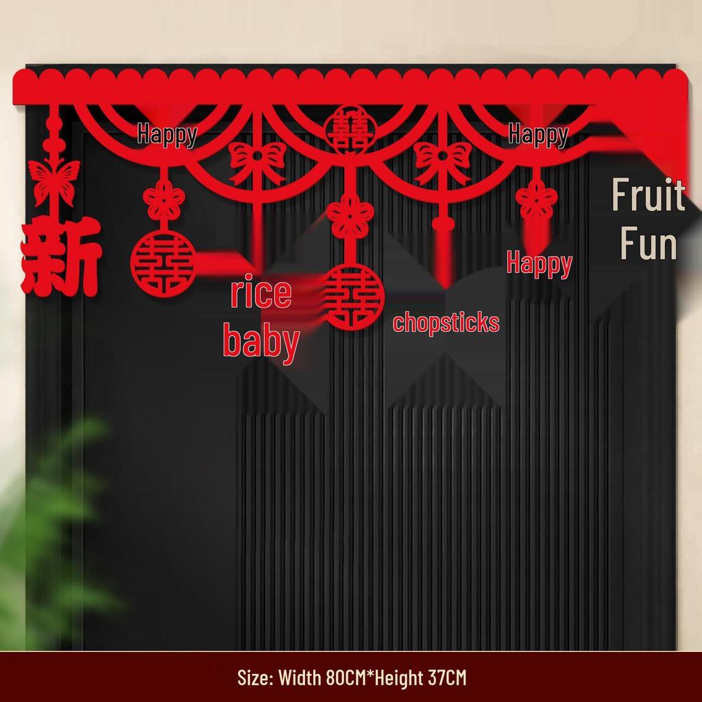Wedding Room Décor Set: Double Happiness Door Stickers & Curtain Ornaments