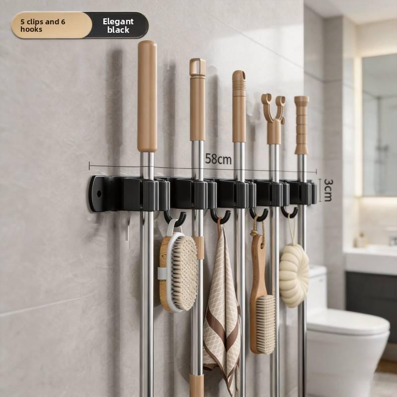 Moderner Edelstahl-Wischmopp-Haken Wandhaken mit doppelter Nutzung Bohrerfreies Design für die Organisation zu Hause