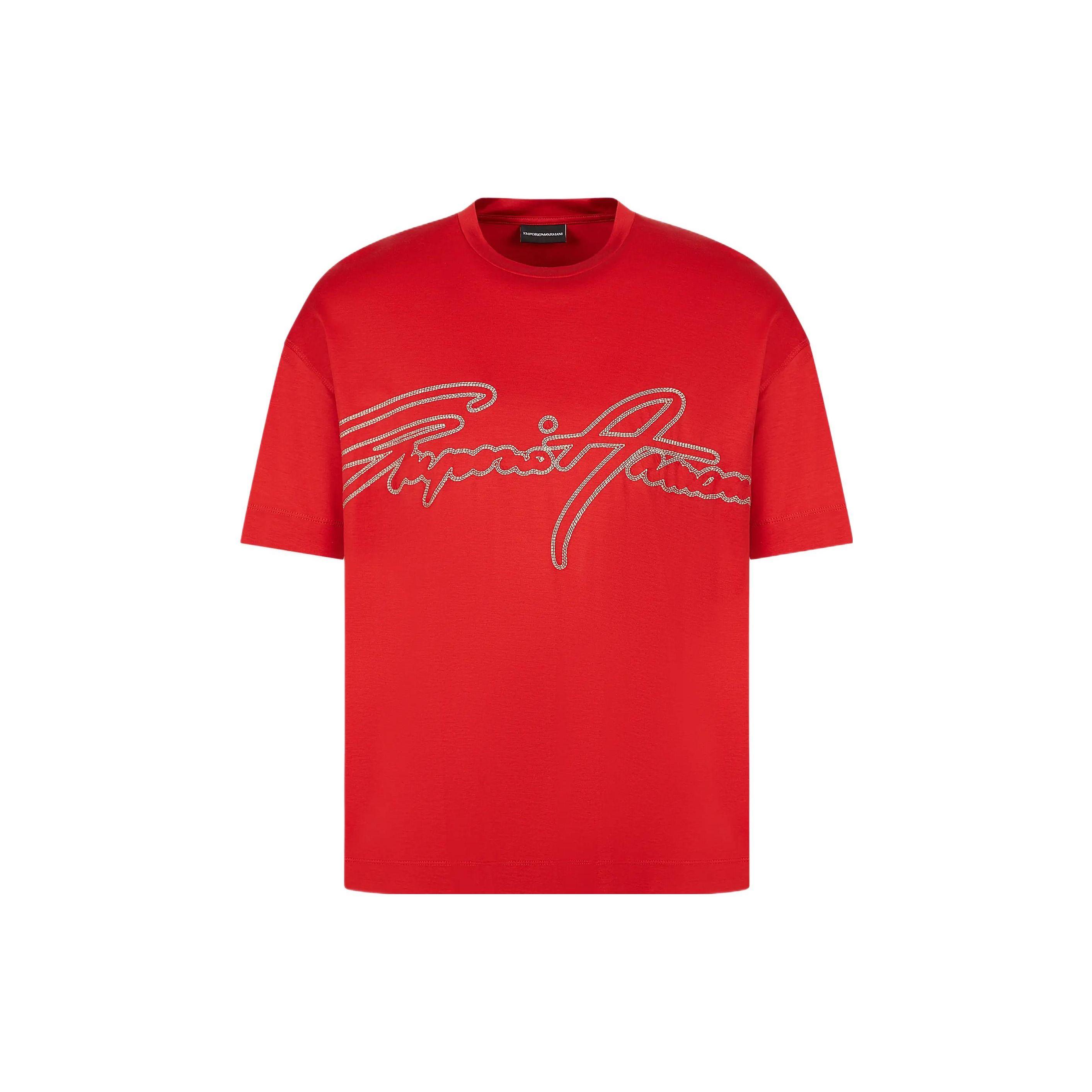 Emporio Armani SS23 Logo Letter Decorative Short Sleeve T-Shirt Men tops Red 3R1TV21-JUVZ-0261 XXL