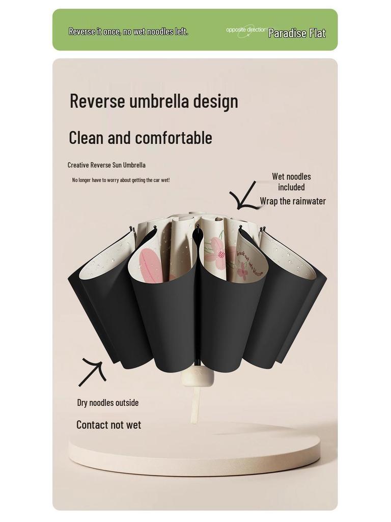 Paradise Umbrella UV Protection Women's Cartoon Sunshade: Lightweight, Portable Black Glue Folding Umbrella for Rain or Shine