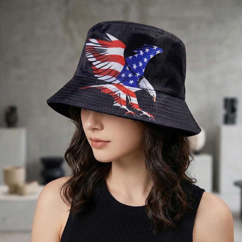 American Flag Bucket Hat Patriotic Eagle Print Sun Cap for 4th of July Independence Day Celebration Outdoor Wear