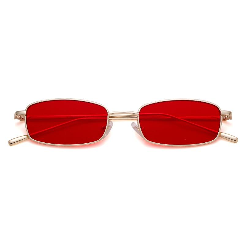 Trendy Vintage Small Slim Skinny Rectangle Sunglasses Women Men Designer Retro Metal Frame Red Lens Hip Hop Sun Glasses S31035