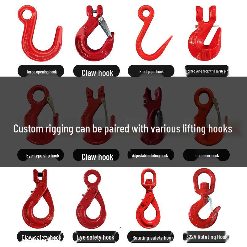 G80 Manganese Steel Lifting Chain Set: Hooks, Rings, Double Four-Leg Slings