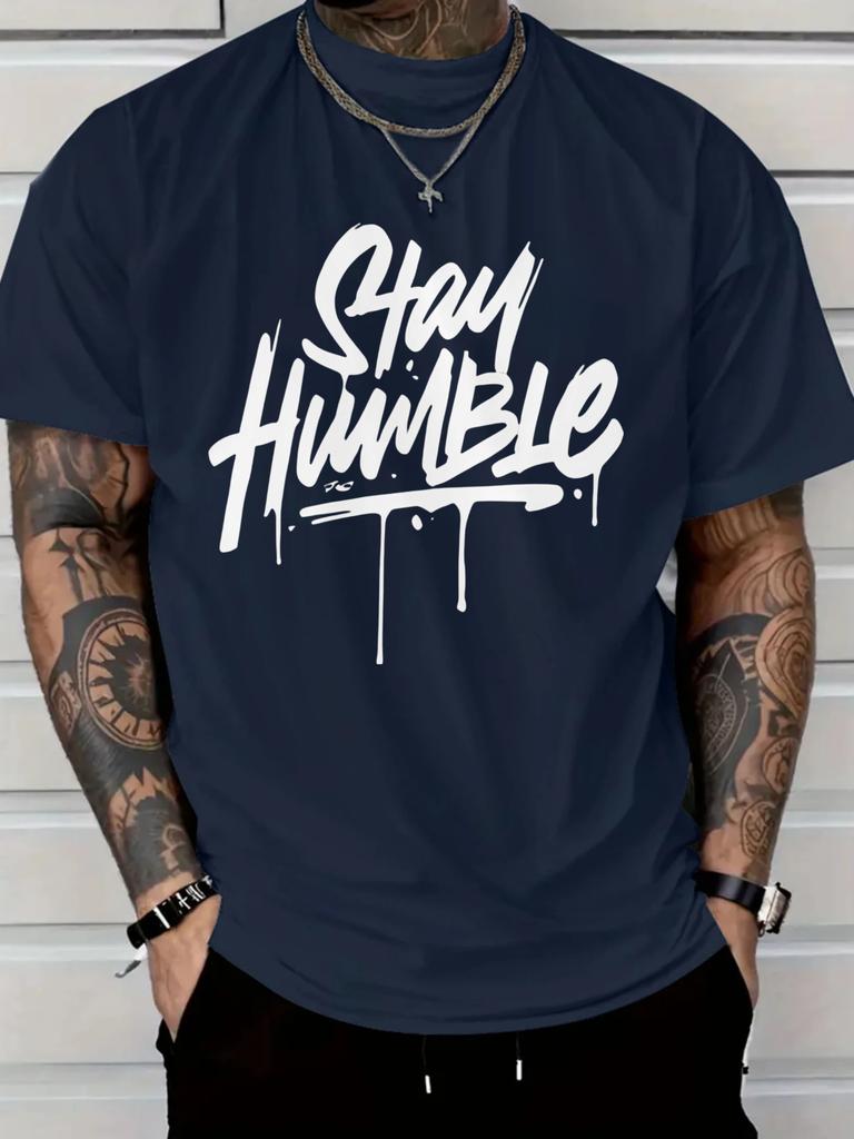 Stay Humble Graphic T-Shirt for Men - Red Short Sleeve Tee with Bold White Print
