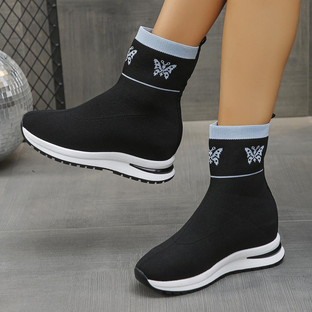 Bottes Chaussettes Tricotées Grande Taille pour Femmes Nouvelle Plateforme Talon Compensé Invisible Légères à Enfiler Automne