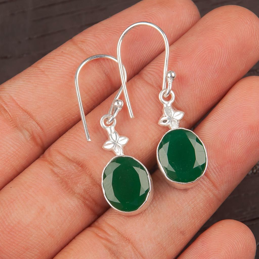 Green Onyx Gemstone 925 Stamped Silver Jewelry Handmade Earrings 1.30" For Women EE-6-16