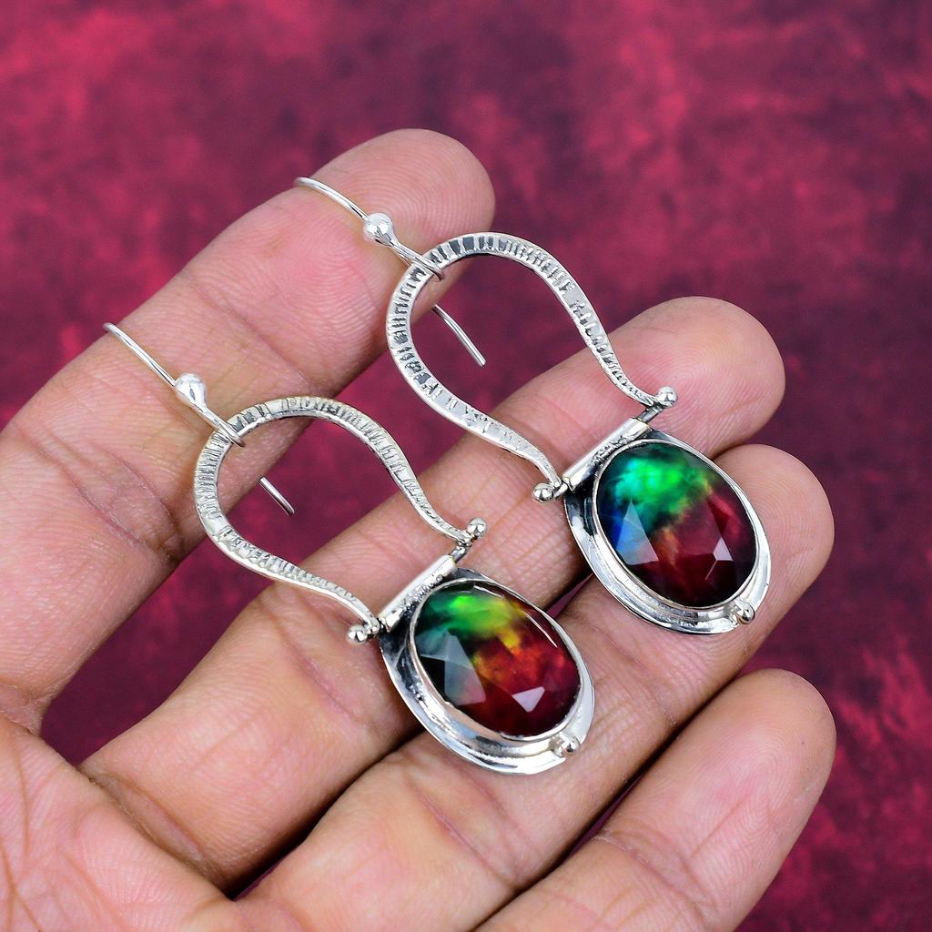 Ammolite Earring Gemstone Handmade Jewelry, 925 Solid Sterling Silver Earrings Gift For Wife Jewelry