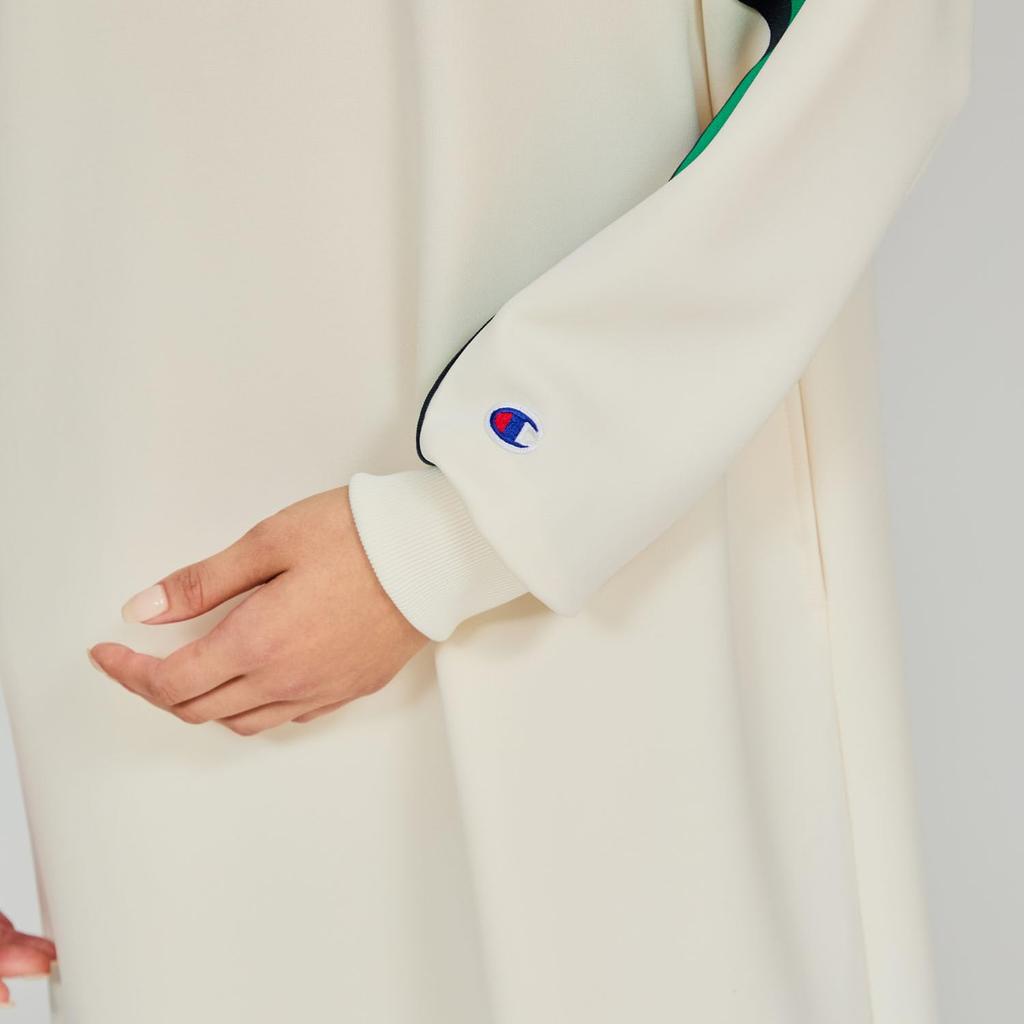 Champion Shirt Long Crew Pale White Dress, Sleeve, Neck, One-Point Embroidery, One-Piece Dress, Women's Basic, CW-B004,