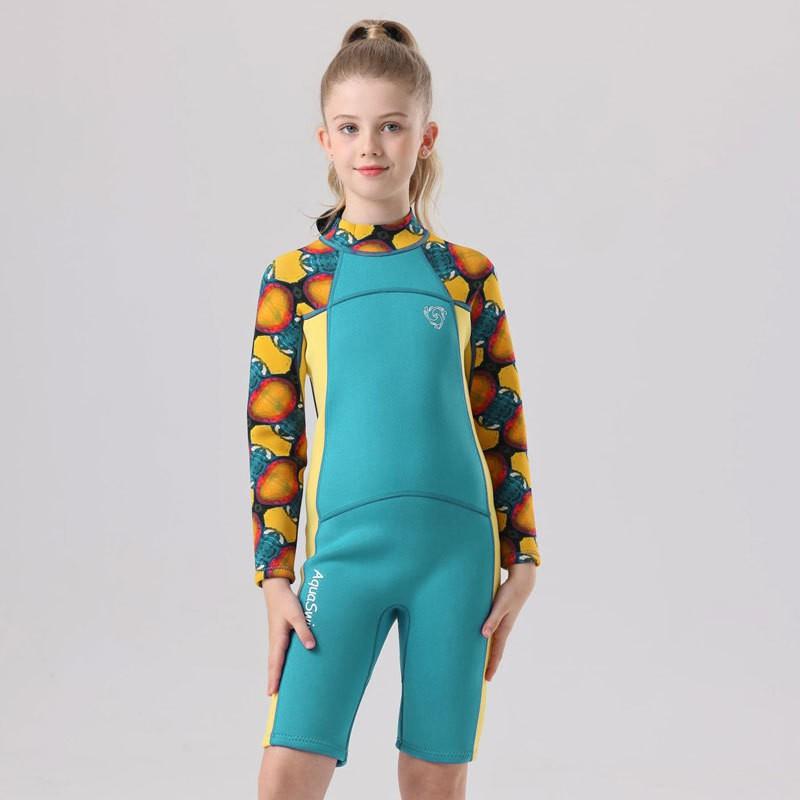 Kids One Piece Wetsuit Long Sleeve Sun Protection Quick Dry Swimsuit Water Sports