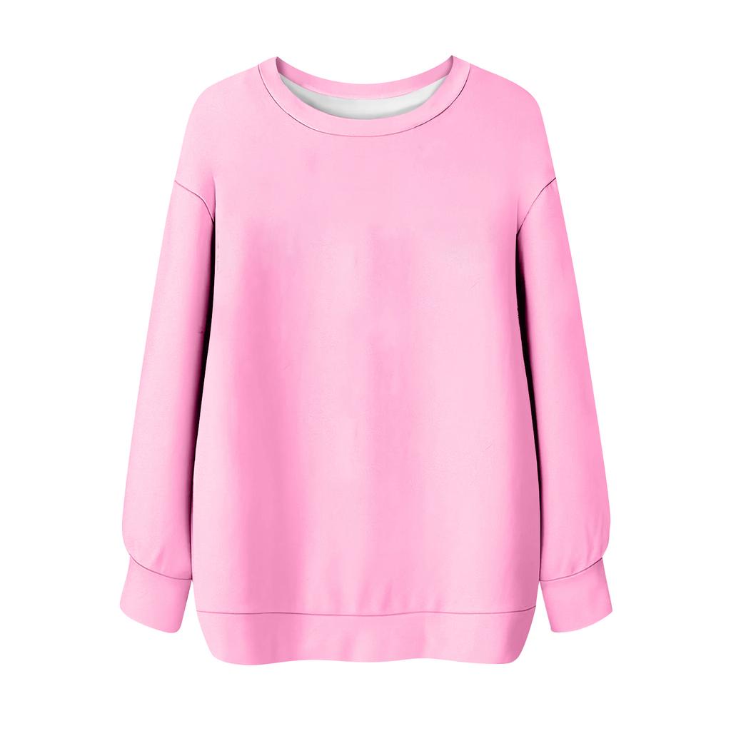 Women's Solid Color Round Neck Long Sleeved T-shirt Sweatshirt Top