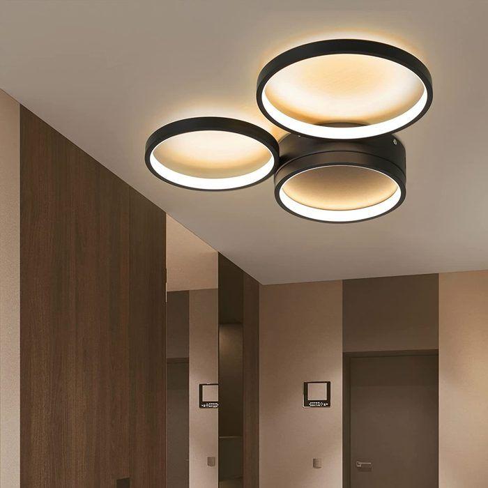 Plafonnier LED - NETTLIFE - 3 Anneaux Design - 22W - Blanc chaud 3000K - Noir métal 44 cm