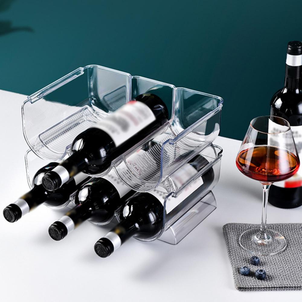 Home Refrigerator Wine and Water Bottle Holders, Stackable Plastic Wine Rack Storage Organizer for Fridge, Cabinet, Pantry