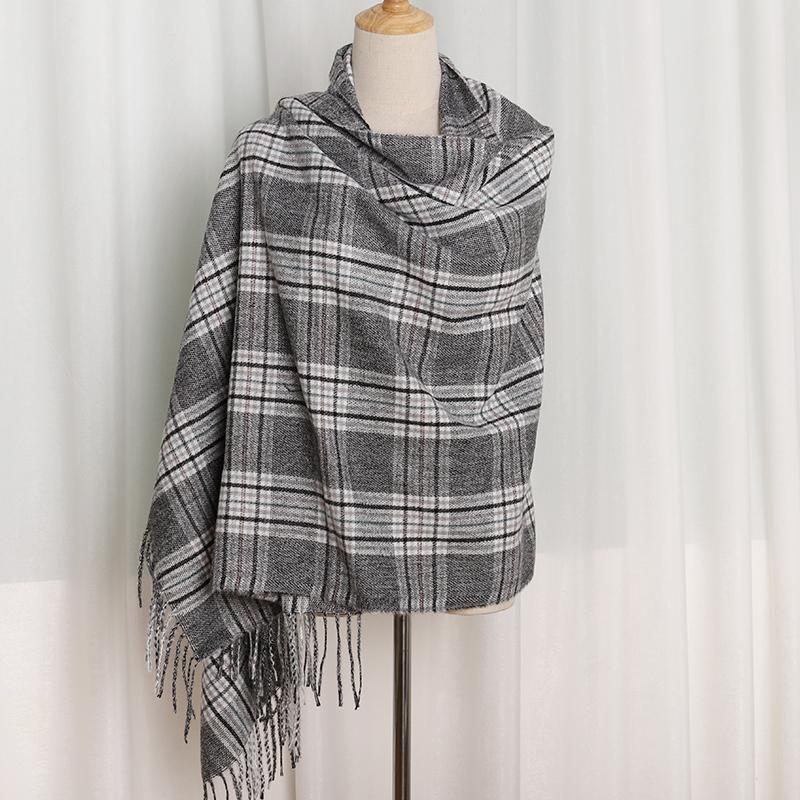 Winter Cashmere Plaid Scarf Design Women Warm Shawl Wraps Soft Pashmina Men Long Tassels Scarves Thick Blanket Foulard Bandana