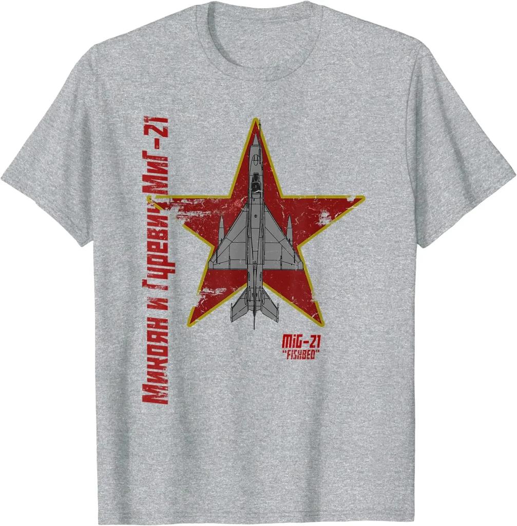 Vintage Cyrillic Soviet MiG21 Fishbed Fighter Jet TShirt 100 Cotton ONeck Short Sleeve Summer Casual Unisexs Tshirt Size S3XL