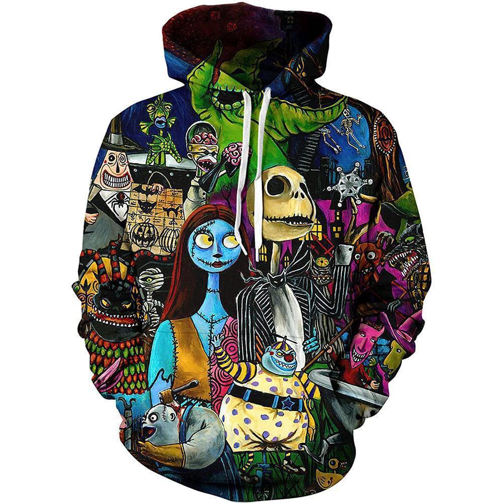 Moletom 3D Noite de Horror de Natal 2024 Outono/Inverno Novo Estampa Digital 3D Moletom com Capuz Camiseta Masculina