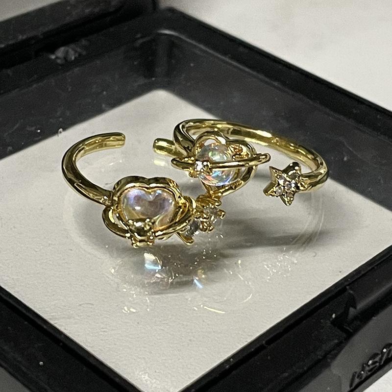 The Same Love Moonstone Open Index Finger Ring, Women'S Tide Fashion Cold Wind Niche Design Sense