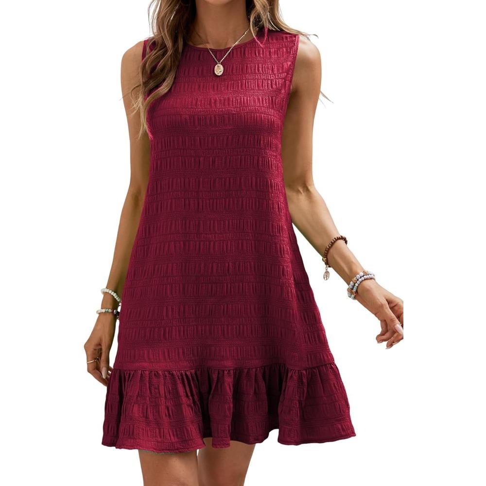 

Spring Summer Versatile Sleeveless Round Neck Women Casual Dress S бордовий