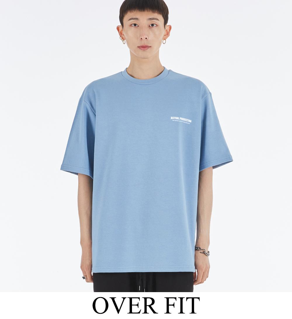 Astral Projection Basic Logo Double Cotton Oversized Short Sleeve T-Shirt_Blue Sky Blue/Large (Overfit)
